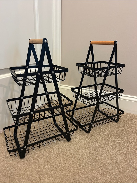Other - 19” tall black metal fruit baskets with top wood handle